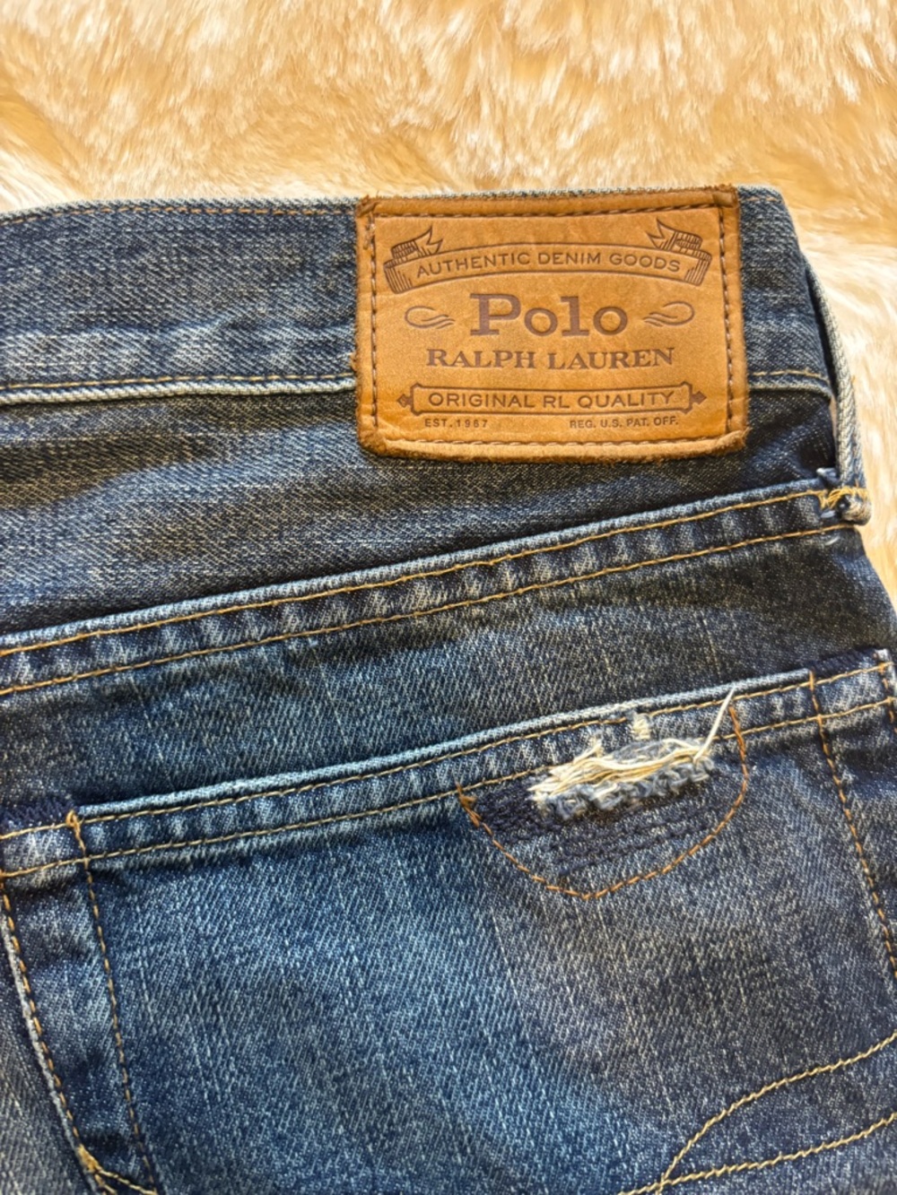 Ralph Lauren Men's Distressed Patchwork Jeans - Dark Blue - Picture 5 of 5